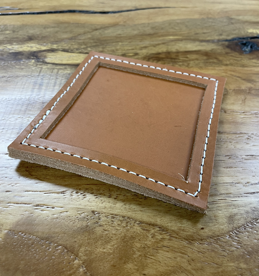 Bridle Leather Square Coaster with No-drip Stitched Edge