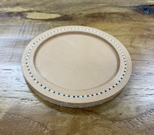 Veg-tan Round Coaster with No-drip Stitched Edge